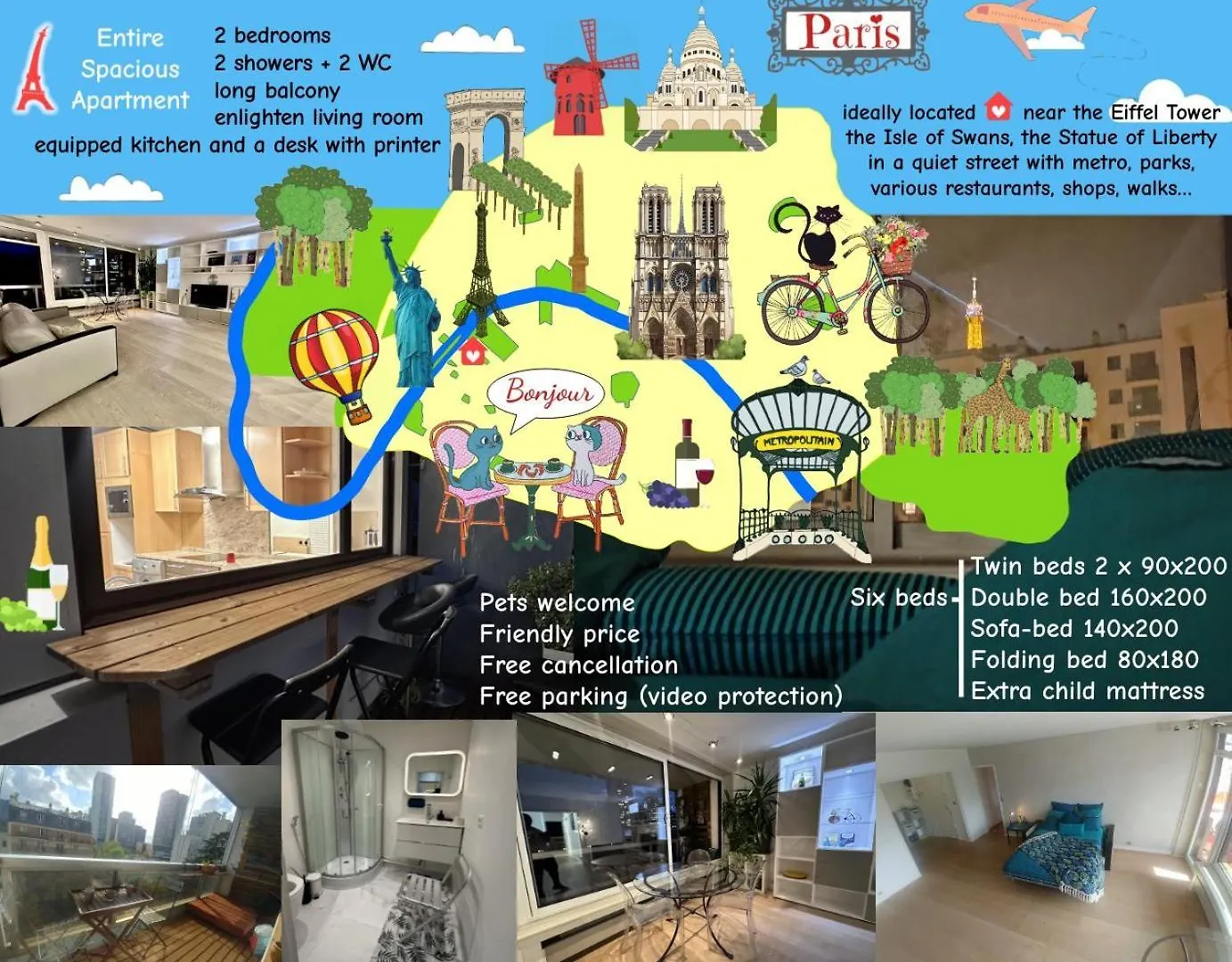 Tour Eiffel Two-Bathroom Two-Bedroom Loggia Spacious Quiet Brand-New Apartment Paryż 0*,  Francja